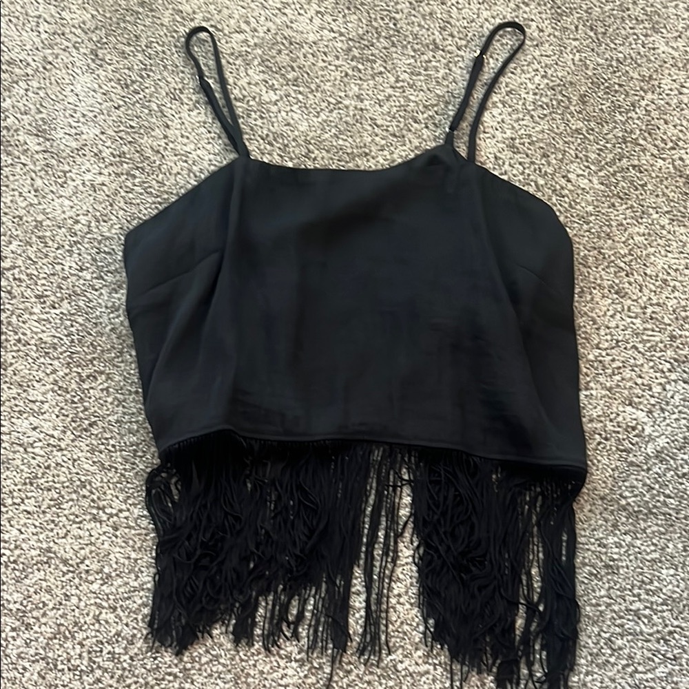 Black Fringe Crop Top